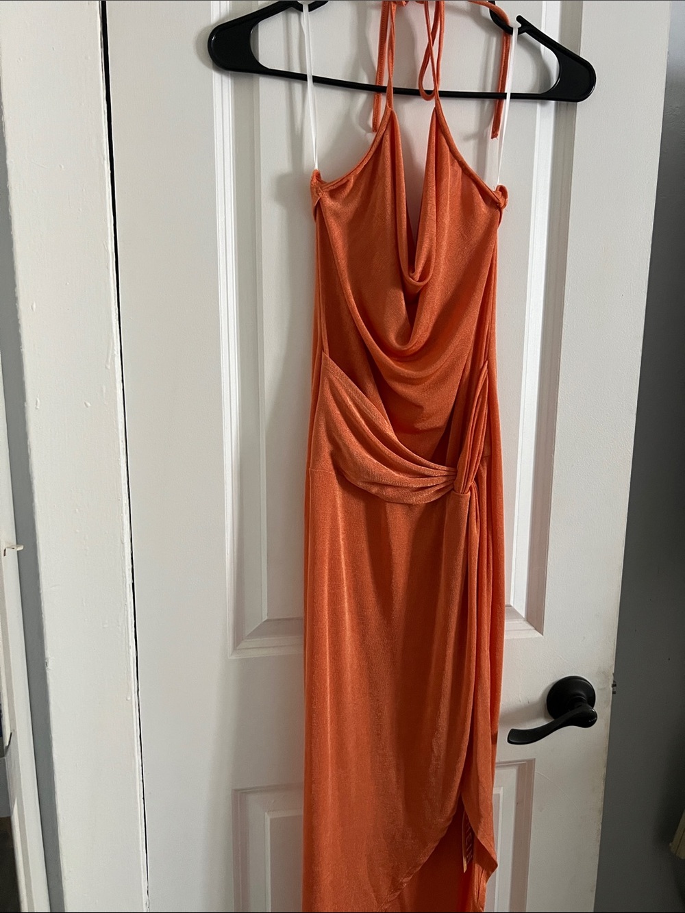 Orange Draped Cowl Neck Evening Dress - Women